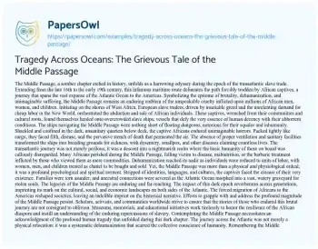 Essay on Tragedy Across Oceans: the Grievous Tale of the Middle Passage