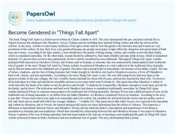 Essay on Become Gendered in “Things Fall Apart”