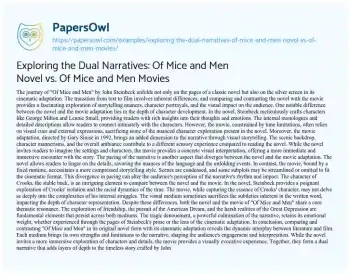 Essay on Exploring the Dual Narratives: of Mice and Men Novel Vs. of Mice and Men Movies