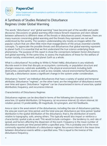 Essay on A Synthesis of Studies Related to Disturbance Regimes under Global Warming 