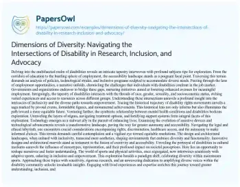 Essay on Dimensions of Diversity: Navigating the Intersections of Disability in Research, Inclusion, and Advocacy