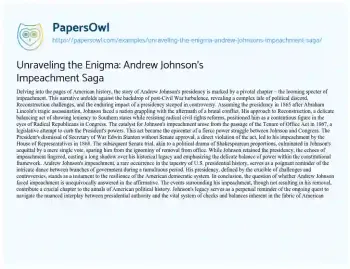 Essay on Unraveling the Enigma: Andrew Johnson’s Impeachment Saga