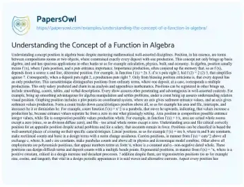 Essay on Understanding the Concept of a Function in Algebra