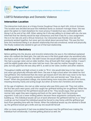 Essay on LGBTQ Relationships and Domestic Violence