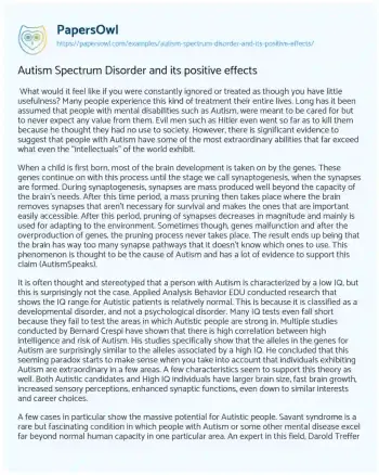 Essay on Autism Spectrum Disorder and its Positive Effects