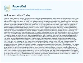 Essay on Yellow Journalism Today