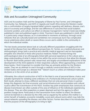 Essay on Aids and Accusation Unimagined Community