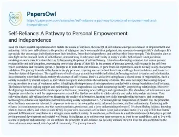 Essay on Self-Reliance: a Pathway to Personal Empowerment and Independence