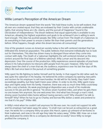 Essay on Willie Loman’s Perception of the American Dream