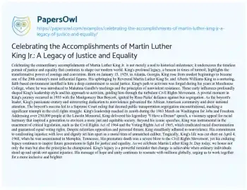 Essay on Celebrating the Accomplishments of Martin Luther King Jr.: a Legacy of Justice and Equality