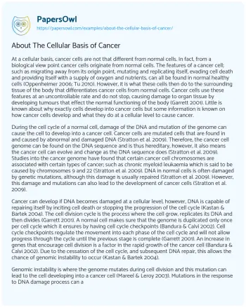 Essay on About the Cellular Basis of Cancer