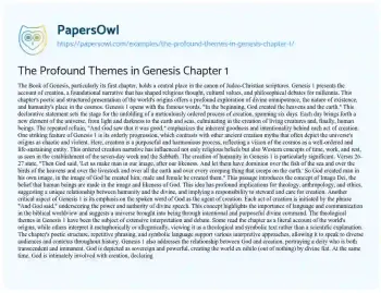 Essay on The Profound Themes in Genesis Chapter 1