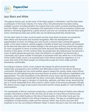 Essay on Jazz: Black and White