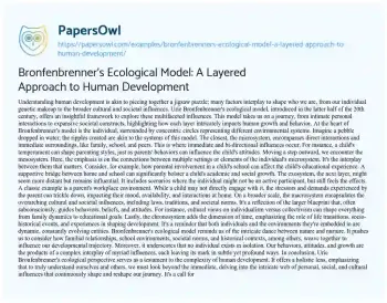 Essay on Bronfenbrenner’s Ecological Model: a Layered Approach to Human Development