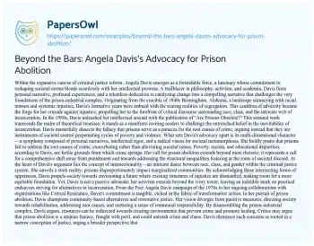 Essay on Beyond the Bars: Angela Davis’s Advocacy for Prison Abolition