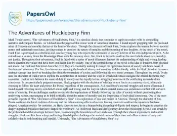 Essay on The Adventures of Huckleberry Finn