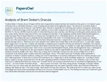 Essay on Themes in Bram Stoker’s Dracula