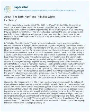 Essay on About “The Birth-Mark” and “Hills Like White Elephants”