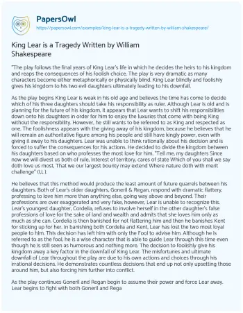 Essay on King Lear: Tragic Lessons in Pride, Blindness, and Human Folly