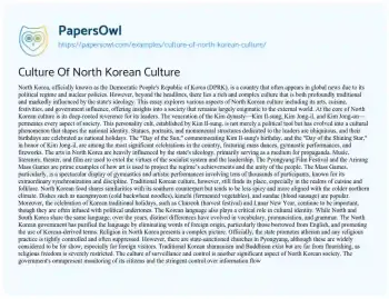 Essay on Culture of North Korean Culture