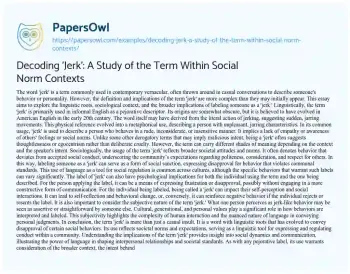 Essay on Decoding ‘Jerk’: a Study of the Term Within Social Norm Contexts