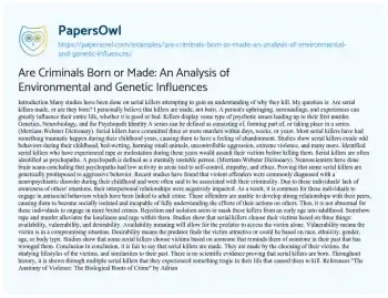 Essay on Are Criminals Born or Made: an Analysis of Environmental and Genetic Influences