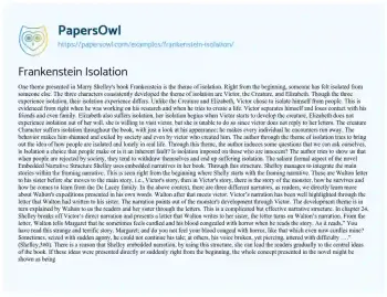 Essay on Frankenstein Isolation