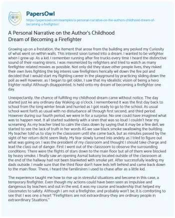 Essay on A Personal Narrative on the Author’s Childhood Dream of Becoming a Firefighter