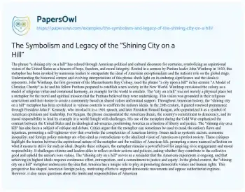 Essay on The Symbolism and Legacy of the “Shining City on a Hill”