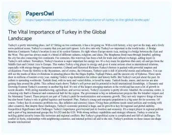 Essay on The Vital Importance of Turkey in the Global Landscape