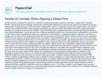 Essay on Factors to Consider when Aligning a Global Firm