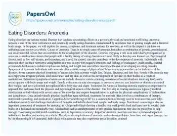 Essay on Eating Disorders: Anorexia