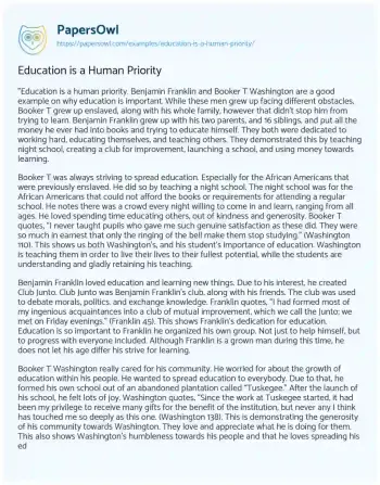 Essay on Education is a Human Priority