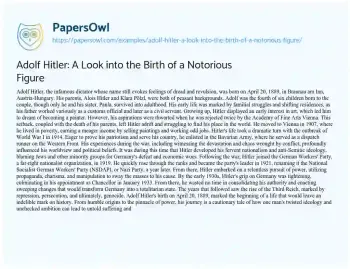 Essay on Adolf Hitler: a Look into the Birth of a Notorious Figure