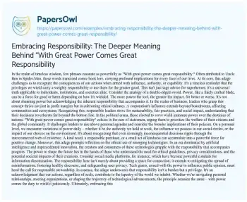 Essay on Embracing Responsibility: the Deeper Meaning Behind “With Great Power Comes Great Responsibility