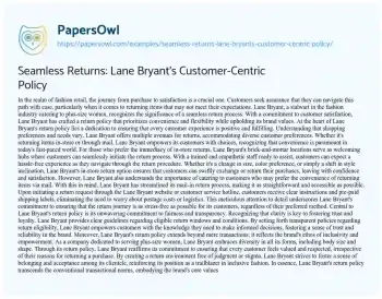 Essay on Seamless Returns: Lane Bryant’s Customer-Centric Policy