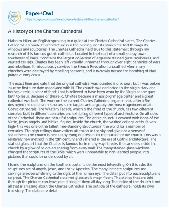 Essay on A History of the Chartes Cathedral