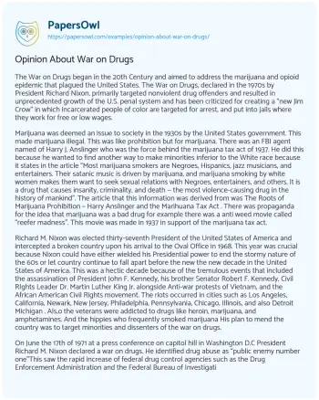 Essay on Opinion about War on Drugs