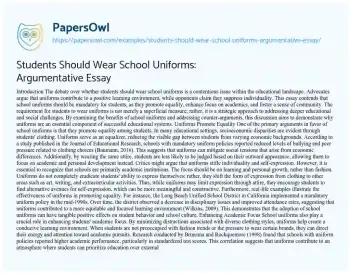 Essay on Students should Wear School Uniforms: Argumentative Essay