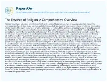 Essay on The Essence of Religion: a Comprehensive Overview