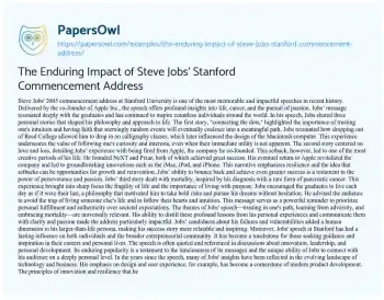 Essay on The Enduring Impact of Steve Jobs’ Stanford Commencement Address