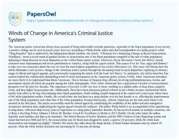 Essay on Winds of Change in America’s Criminal Justice System