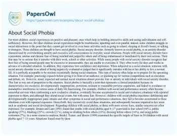 Essay on About Social Phobia