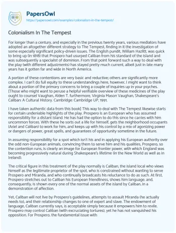 Essay on Colonialism in the Tempest