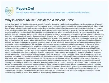 Essay on Why is Animal Abuse Considered a Violent Crime