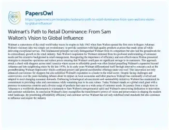 Essay on Walmart’s Path to Retail Dominance: from Sam Walton’s Vision to Global Influence