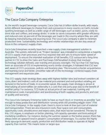 Essay on The Coca-Cola Company Enterprise