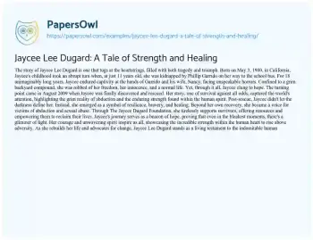 Essay on Jaycee Lee Dugard: a Tale of Strength and Healing