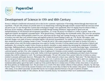 Essay on Development of Science in 17th and 18th Century