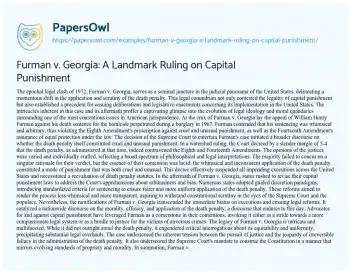 Essay on Furman V. Georgia: a Landmark Ruling on Capital Punishment